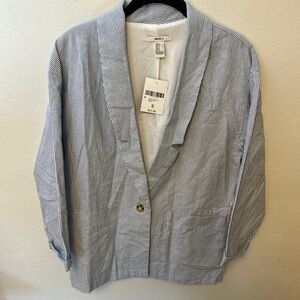 {FOREVER21} Blue White Striped Blazer Cropped Sleeve Size Small
